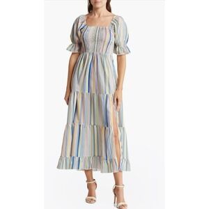 Area Stars Stripe Tiered Midi Dress Size XL